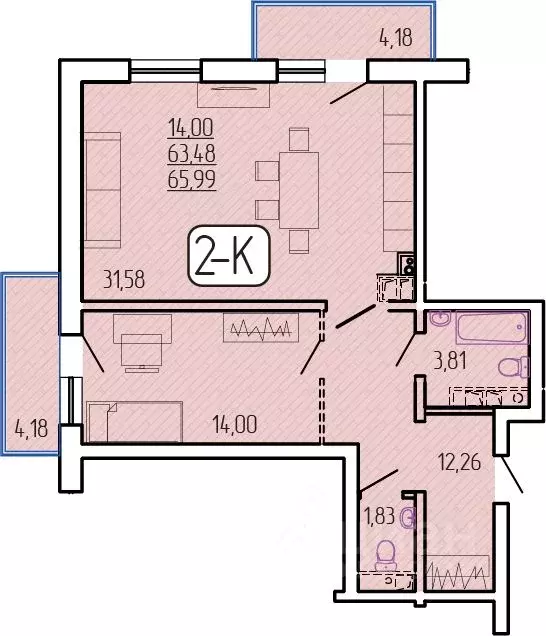 2-к кв. Бурятия, Улан-Удэ 140А мкр,  (65.99 м) - Фото 1