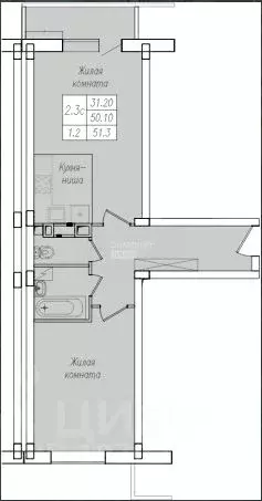 2-к кв. Курская область, Курск ул. Энгельса, 158к1 (51.3 м) - Фото 1