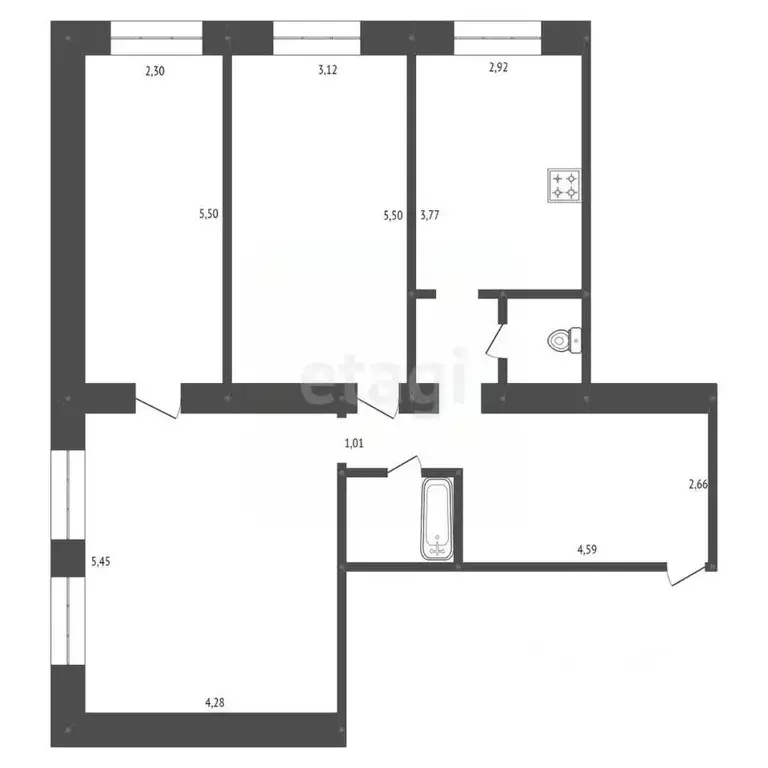 3-к кв. Амурская область, Белогорск Медицинский пер., 8 (85.5 м) - Фото 1