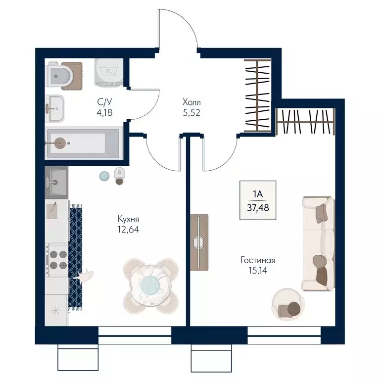 1-комнатная квартира: Мытищи, ЖК Бархат (37.48 м) - Фото 1