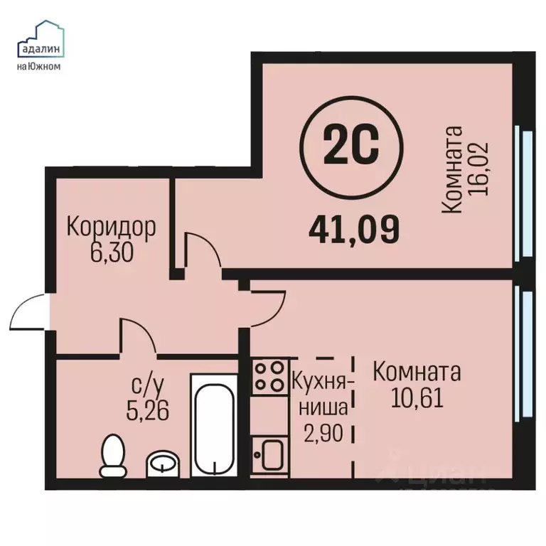 2-к кв. Алтайский край, Барнаул городской округ, Южный рп  (41.09 м) - Фото 0