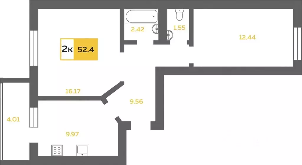 2-к кв. Тюменская область, Тюмень ул. Самарцева, 30 (51.9 м) - Фото 2