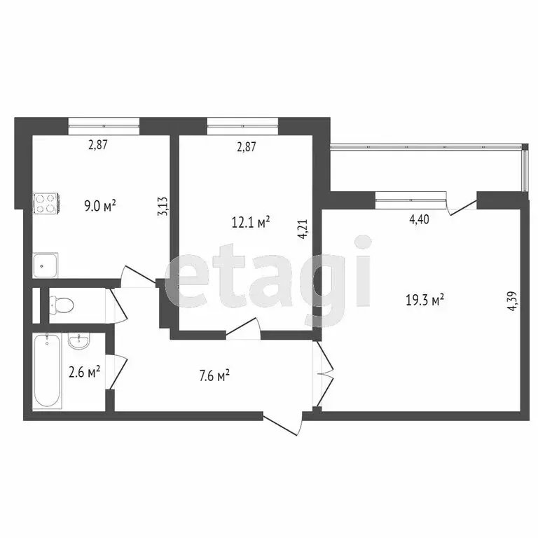 2-комнатная квартира: Тобольск, 7-й микрорайон, 35 (51.5 м) - Фото 0