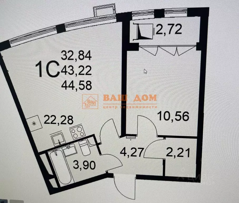 1-к кв. Тульская область, Тула ул. Коминтерна, 44 (43.48 м) - Фото 1