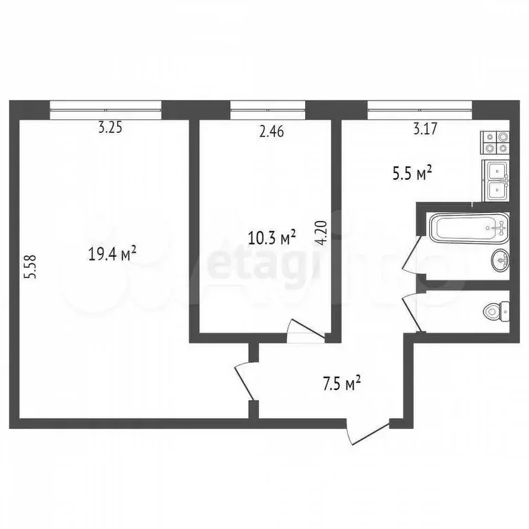 2-к. квартира, 46 м, 1/9 эт. - Фото 0