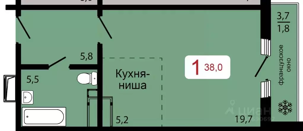 1-к кв. Красноярский край, Красноярск ул. Калинина (38.0 м) - Фото 0