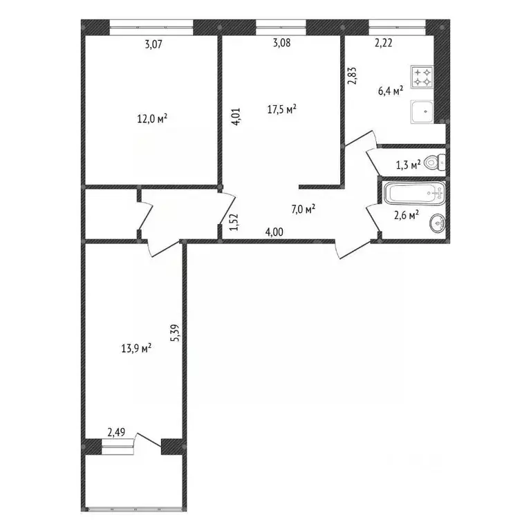 3-к кв. Башкортостан, Уфа Баязита Бикбая ул., 39 (60.4 м) - Фото 2