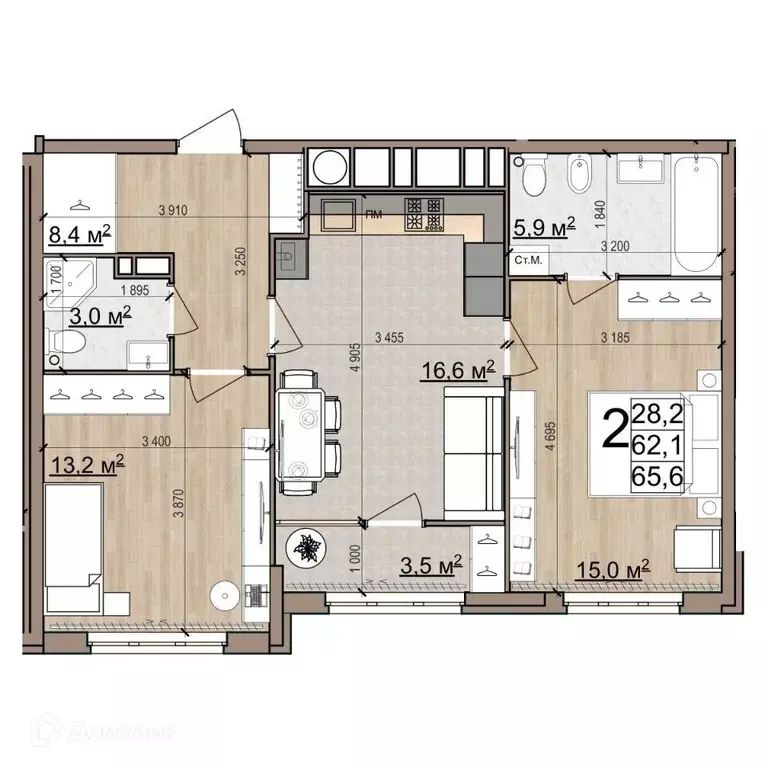 2-к кв. Рязанская область, Рязань Еврокласс жилой комплекс (65.6 м) - Фото 2