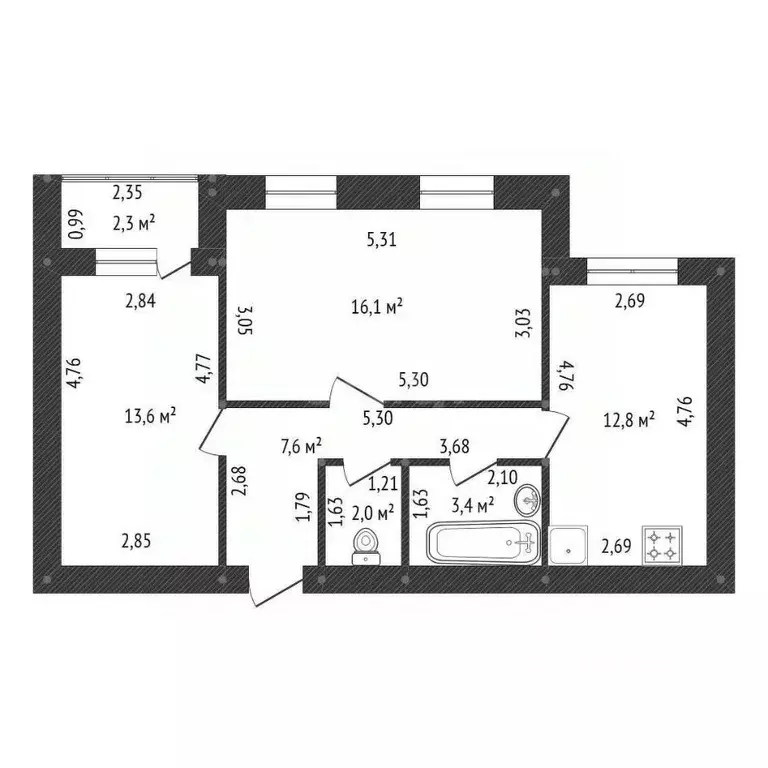 2-к кв. Башкортостан, Уфа бул. Назара Наджми, 19 (55.5 м) - Фото 2