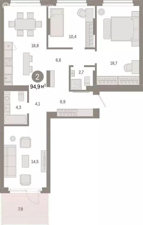 2-комнатная квартира: Новосибирск, квартал Лебедевский (94.9 м) - Фото 1
