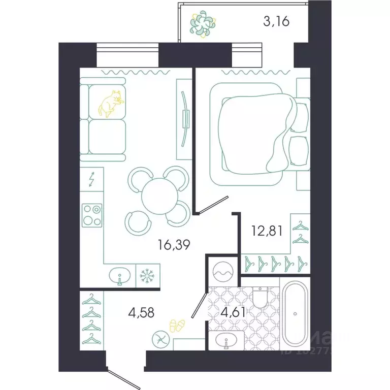 1-к кв. Пензенская область, Пенза Колышлейская ул., 7 (40.79 м) - Фото 1