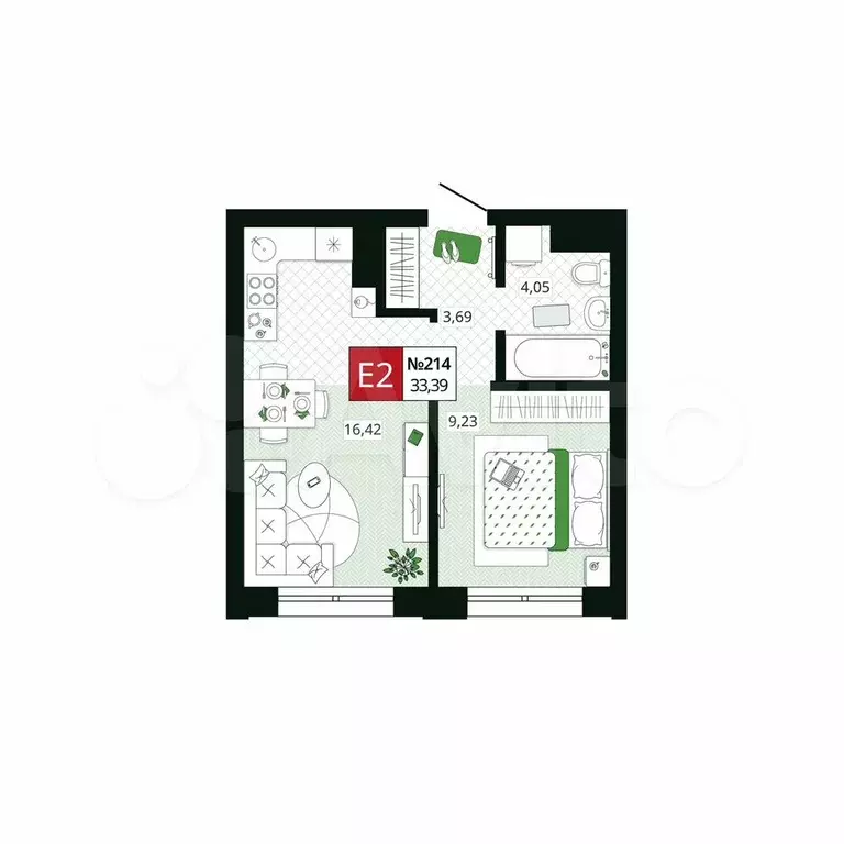 1-к. квартира, 33,4 м, 3/19 эт. - Фото 0