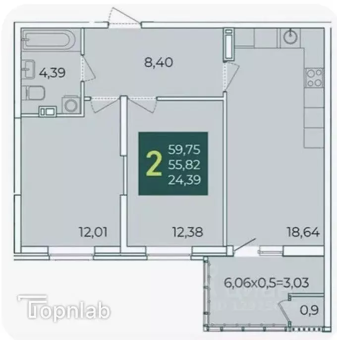 2-к кв. Краснодарский край, Краснодар Образцово мкр,  (46.0 м) - Фото 1