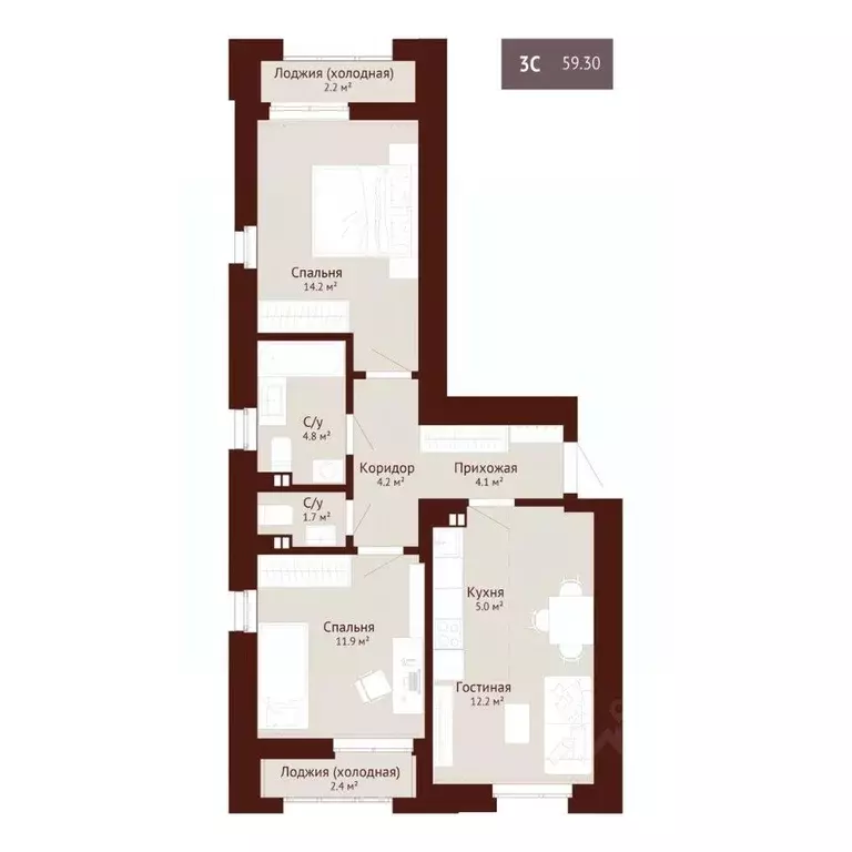 3-к кв. Кемеровская область, Новокузнецк ул. Доз (61.45 м) - Фото 0