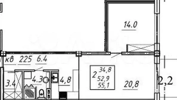 1-к. квартира, 55,1 м, 3/8 эт. - Фото 1