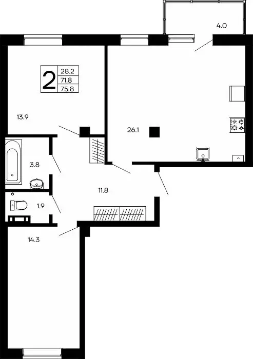 2-комнатная квартира: Феодосия, ш. Симферопольское (75.8 м) - Фото 0