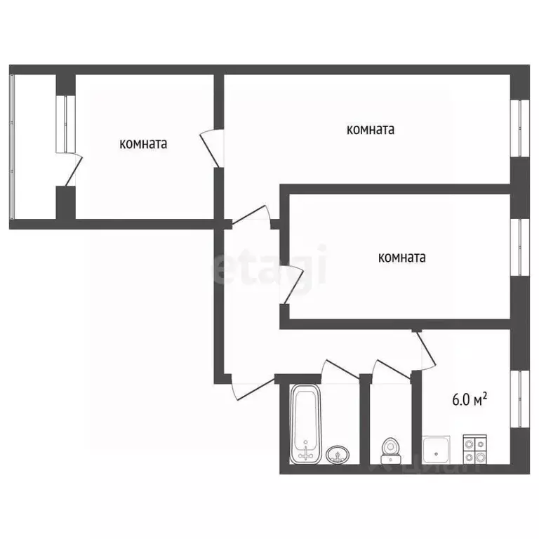 3-к кв. Татарстан, Набережные Челны 25-й комплекс, 8 (60.0 м) - Фото 2