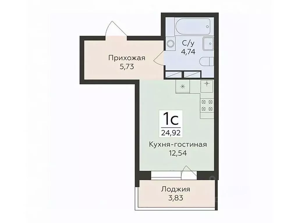 Студия Воронежская область, Воронеж ул. Чапаева, 68Б (24.92 м) - Фото 0
