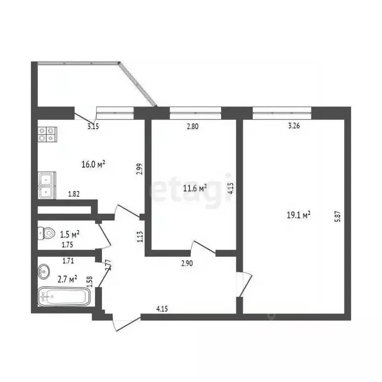 2-к кв. Тюменская область, Тюмень ул. Андрея Бушуева, 4 (51.5 м) - Фото 0