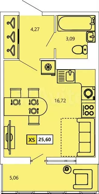 Квартира-студия, 25,3м, 11/11эт. - Фото 1