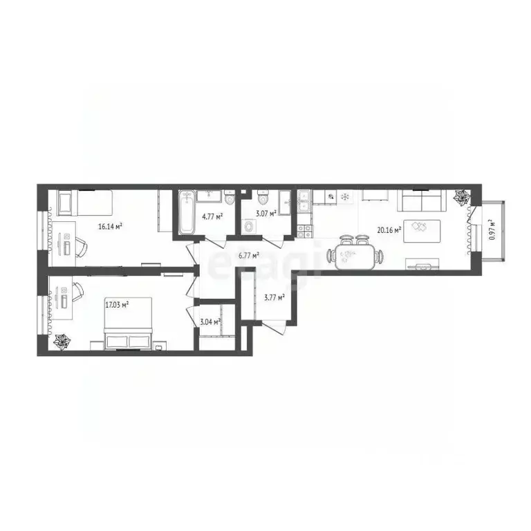 2-к кв. Тюменская область, Тюмень Харьковская ул., 72Б (74.0 м) - Фото 1