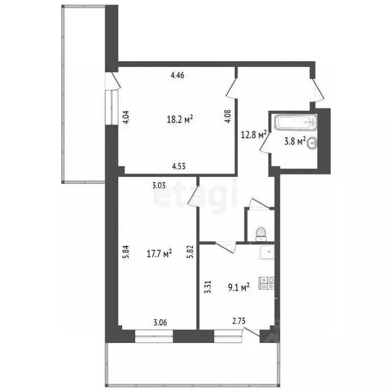 2-к кв. Челябинская область, Челябинск ул. Сталеваров, 60 (62.4 м) - Фото 2