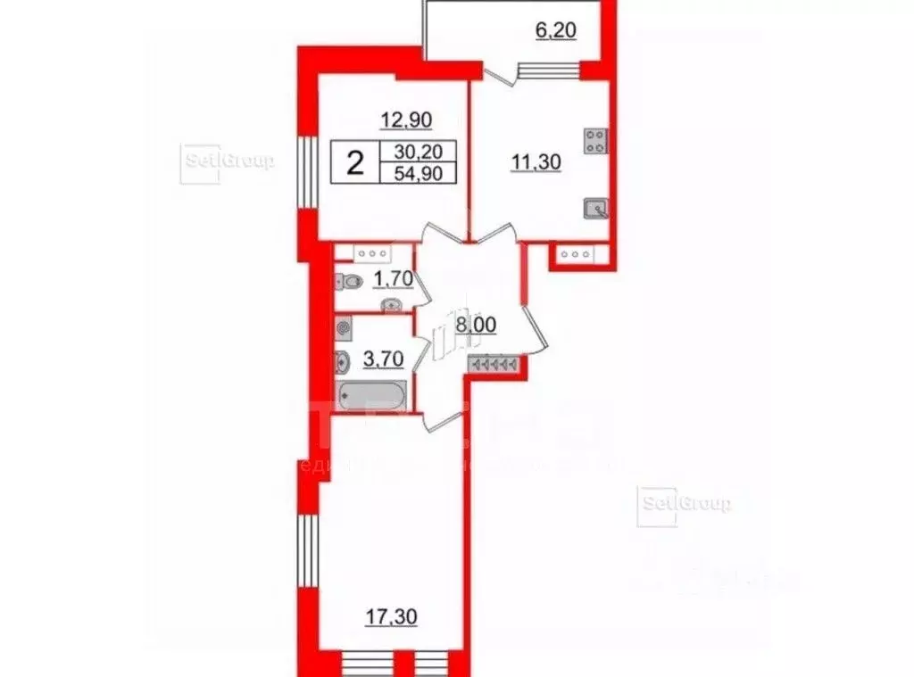 2-к кв. Санкт-Петербург Манчестерская ул., 5к1 (61.1 м) - Фото 1