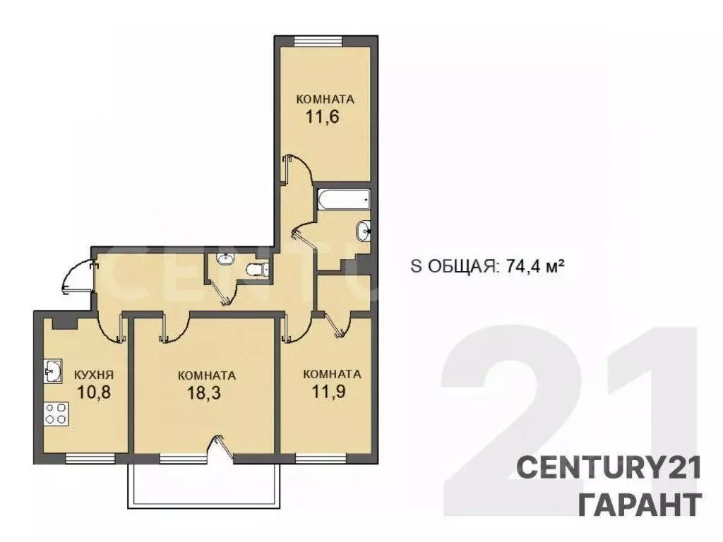 3-к кв. Ленинградская область, Всеволожск Советская ул., 18 (74.4 м) - Фото 2