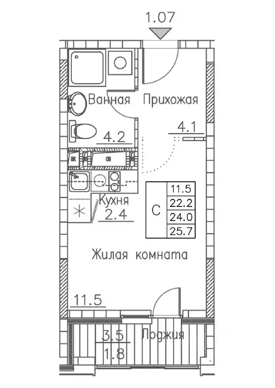 Студия Приморский край, Владивосток Гринхилс жилой комплекс (25.7 м) - Фото 0