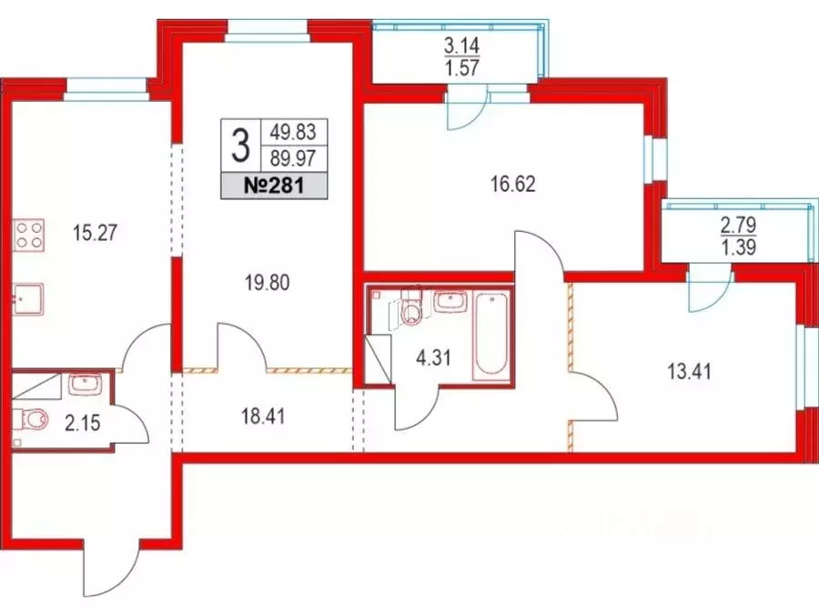 3-к кв. Санкт-Петербург Коломяжский просп., 13к3 (89.97 м) - Фото 1