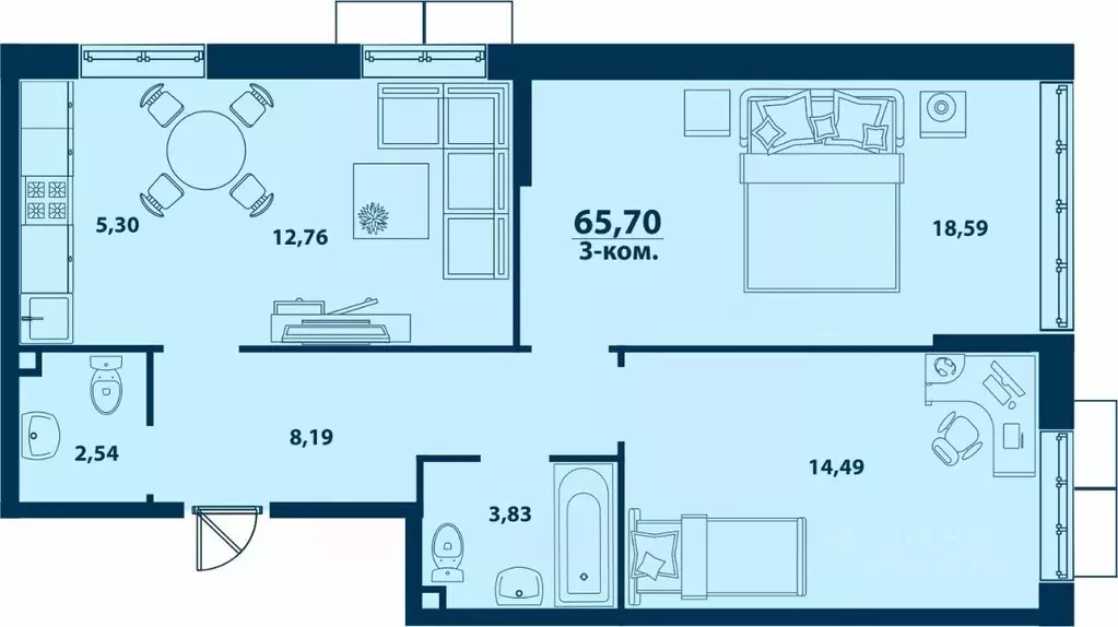 3-к кв. Башкортостан, Уфа ул. Ивана Спатара, 14 (65.7 м) - Фото 1