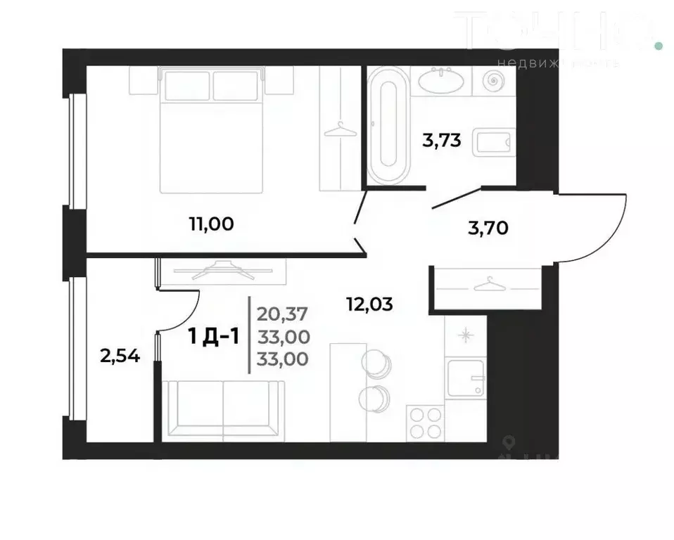 2-к кв. Пензенская область, Пенза просп. Строителей, 21А (33.0 м) - Фото 1