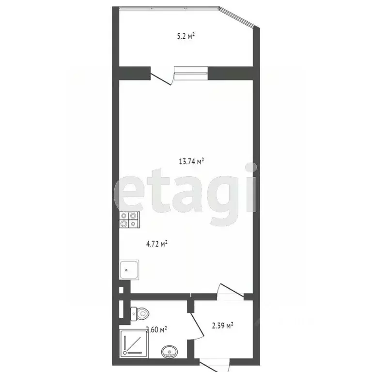 Студия Тверская область, Тверь Новочеркасская ул., 57 (23.4 м) - Фото 2