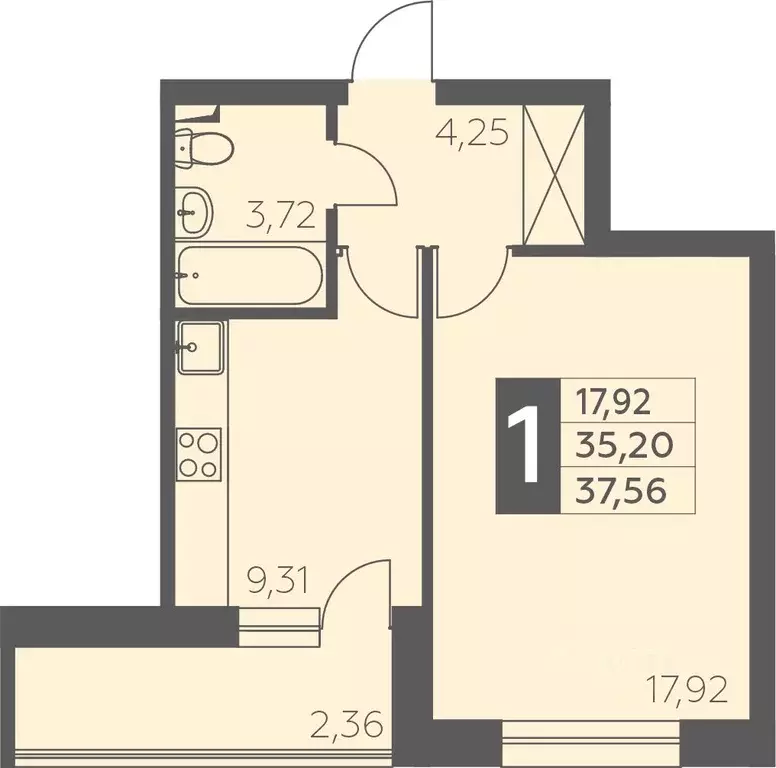 1-к кв. Башкортостан, Уфа ул. Орджоникидзе, 34 (37.56 м) - Фото 1