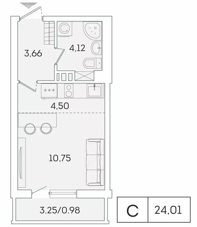 Квартира-студия: Мурино, Графская улица, 6к1 (23.1 м) - Фото 0