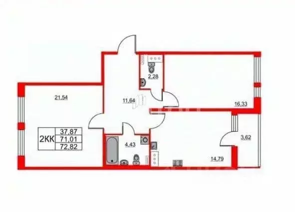 2-к кв. Санкт-Петербург Кузнецовская ул., 58к1 (69.8 м) - Фото 2