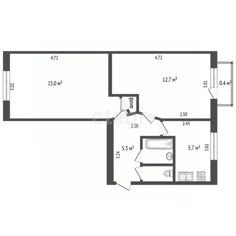 2-к кв. Псковская область, Остров Остров-3 кв-л, 12 (42.2 м) - Фото 1