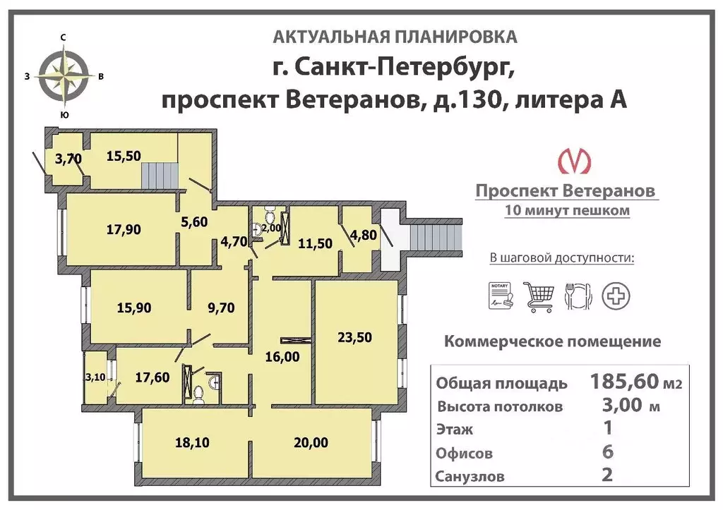 Помещение свободного назначения в Санкт-Петербург просп. Ветеранов, ... - Фото 1