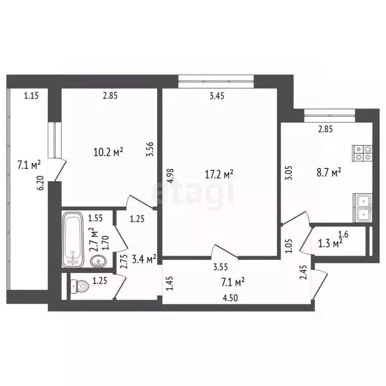 2-к кв. Краснодарский край, Новороссийск Волгоградская ул., 4 (51.6 м) - Фото 2