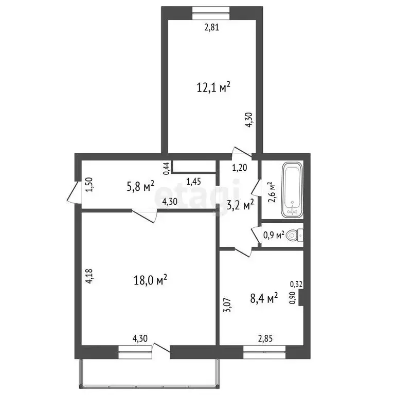 2-комнатная квартира: Чебаркуль, улица Крылова, 20 (51.6 м) - Фото 1