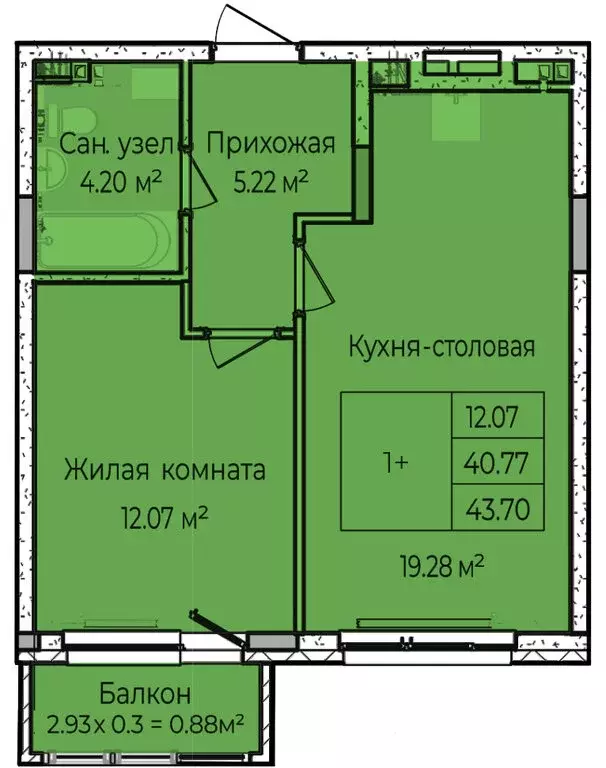 1-комнатная квартира: село Завьялово, улица Чкалова, 7 (41.66 м) - Фото 0