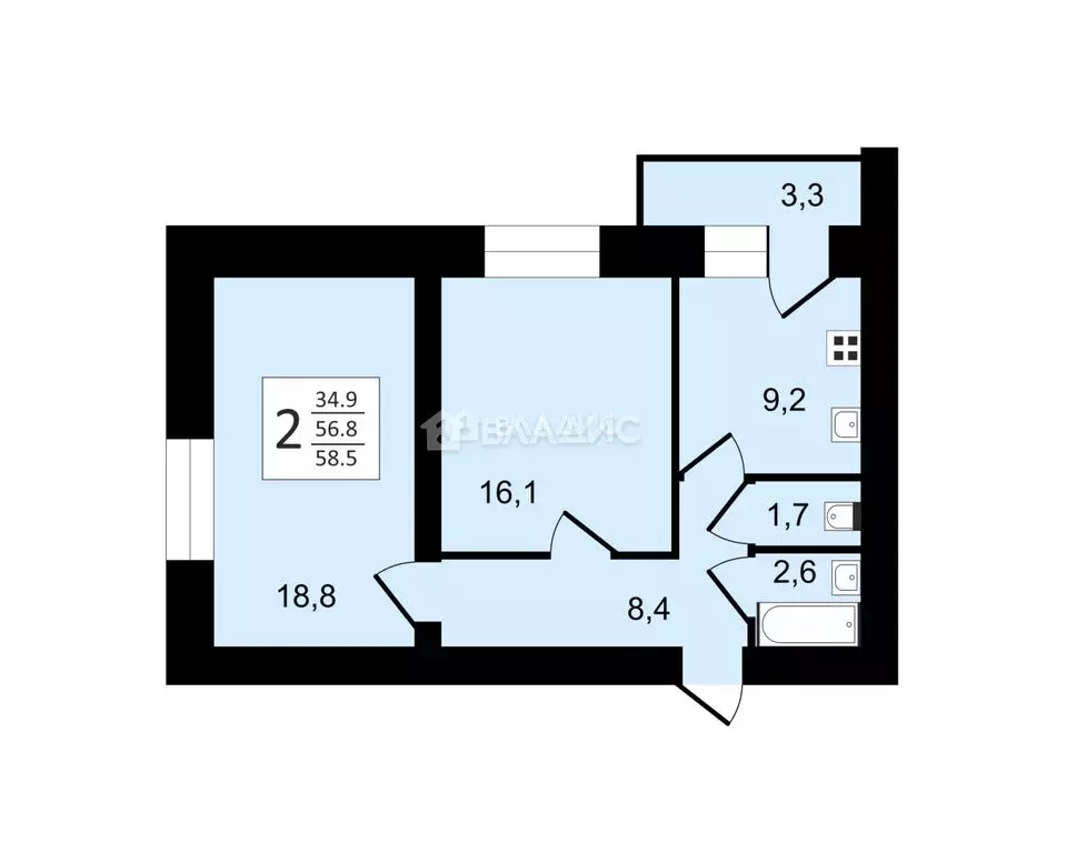 2-комнатная квартира: Вологда, улица Гагарина, 80Ак2 (58.5 м) - Фото 0