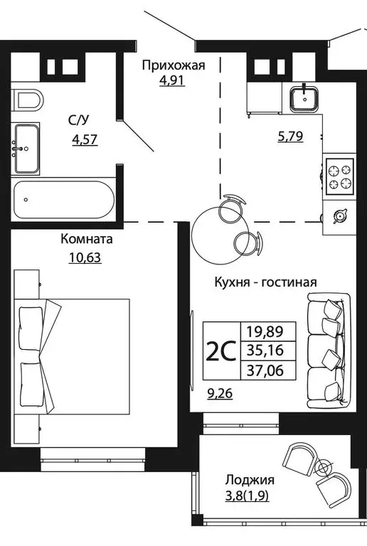 2-комнатная квартира: Ростов-на-Дону, улица Текучёва, 370/2 (37.7 м) - Фото 0