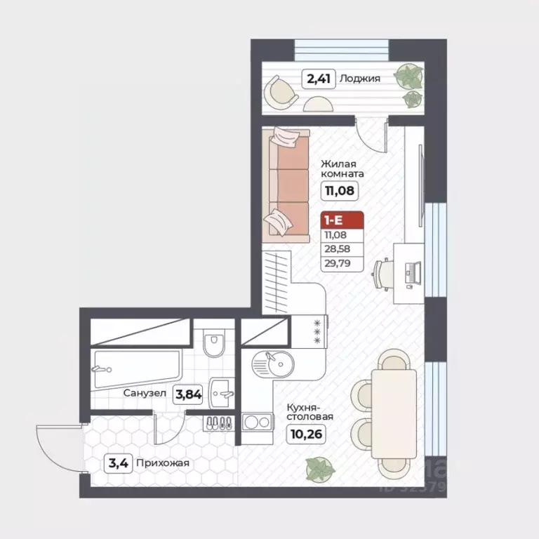 1-к кв. Хабаровский край, Хабаровск Тихоокеанская ул., 131 (29.79 м) - Фото 2