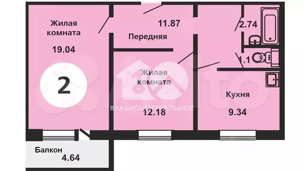 2-к. квартира, 56,2 м, 2/10 эт. - Фото 1