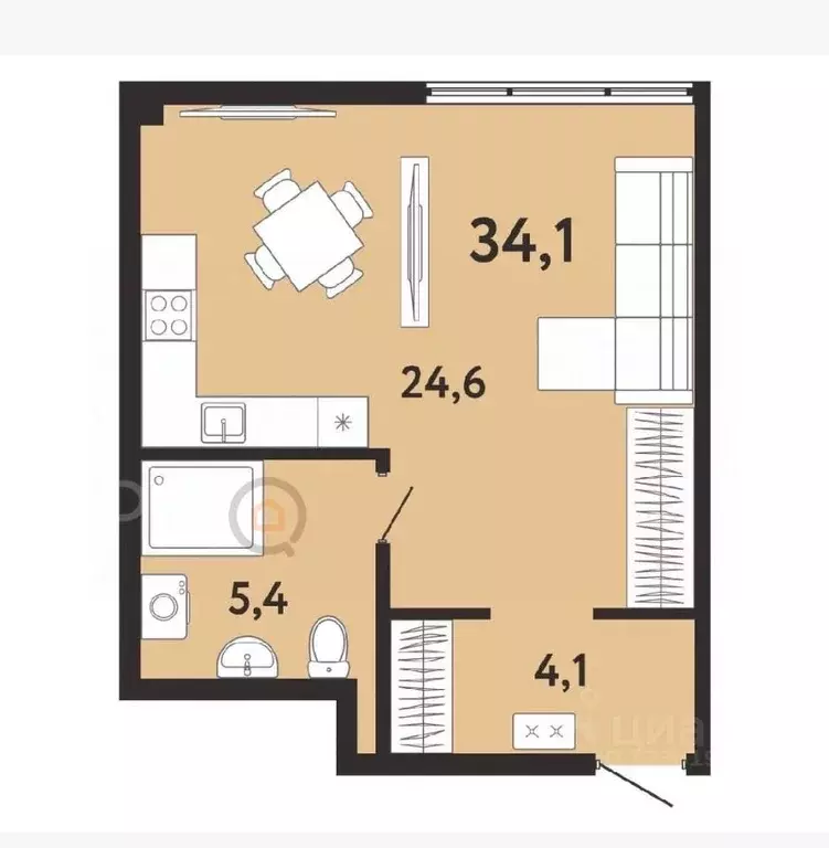 Студия Крым, Ялта ул. Киевская, 44 (34.0 м) - Фото 2