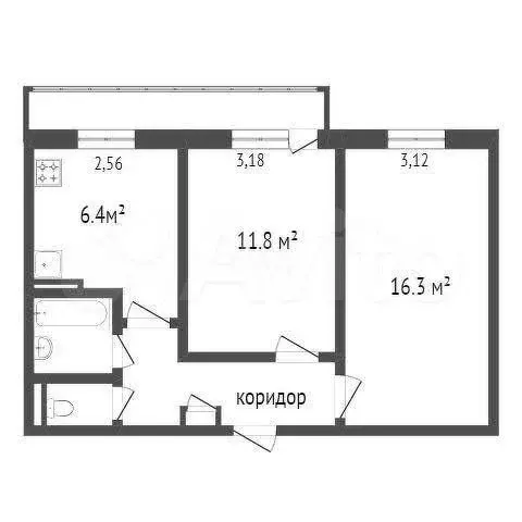 2-к. квартира, 45,4 м, 2/9 эт. - Фото 0