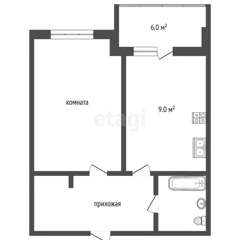 Квартира, 1 комната, 48.9 м - Фото 1