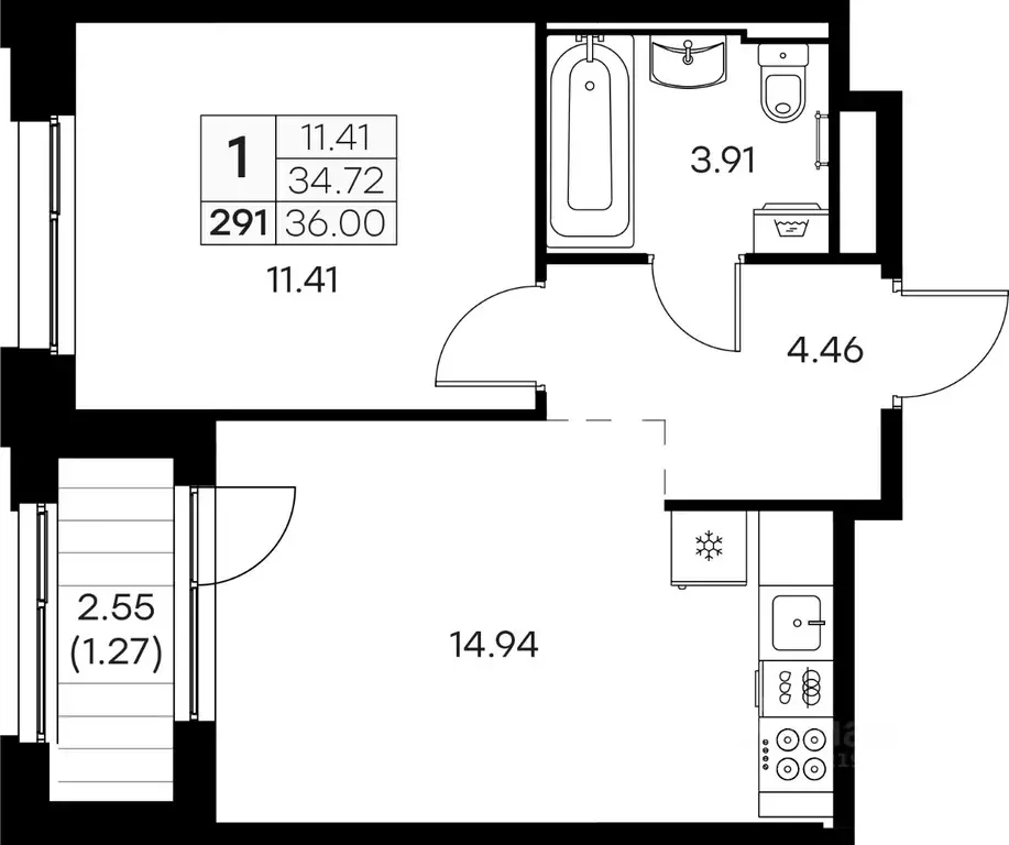 1-к кв. Мурманская область, Мурманск Долина Уюта тер.,  (36.0 м) - Фото 0