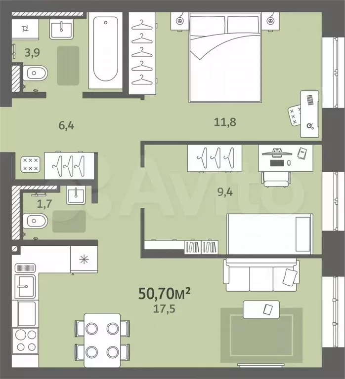 2-к. квартира, 50,7 м, 5/8 эт. - Фото 0